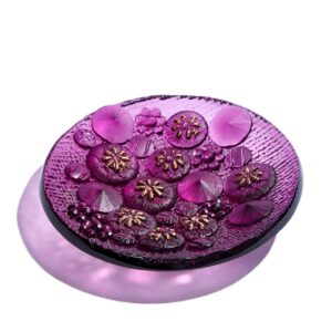 Handmade glass bowl, blackcurrant colour with flowers and berries