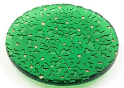 Handmade Green Glass Bowl with Daisy Print