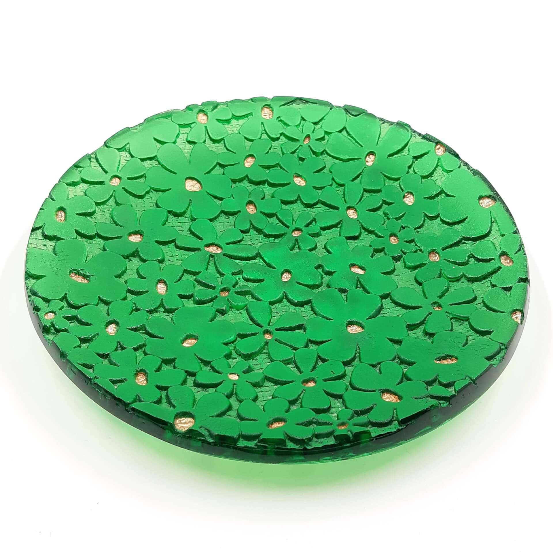 Handmade Green Glass Bowl with Daisy Print