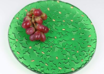 Handmade Green Glass Bowl with Daisy Print