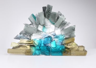 Glass sculpture in the form of a rocky wall