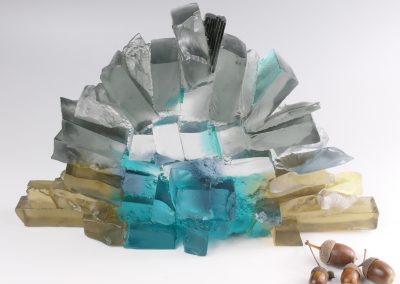 Glass sculpture in the form of a rocky wall