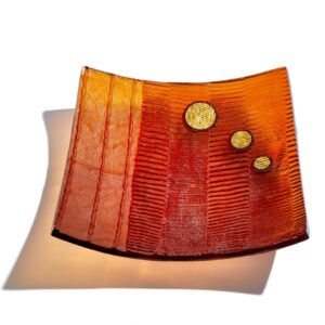 Handmade amber glass bowl with 24ct gold