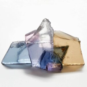 Handmade Glass Sculpture. Colours blue, pink, lilac, bronze, clear