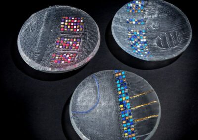 2 art glass bowls on a black background by Deborah Timperley
