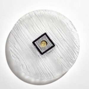 Clear glass platter with raised base in black and 23.5ct gold
