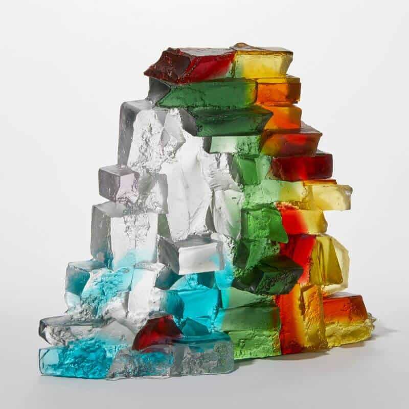 Handmade Art Glass Sculpture inspired by light through a bridge by International Glass Maker Deborah Timperley