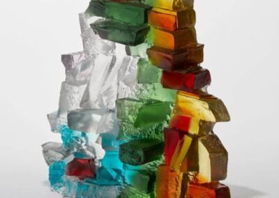 Handmade Art Glass Sculpture inspired by light through a bridge by International Glass Maker Deborah Timperley