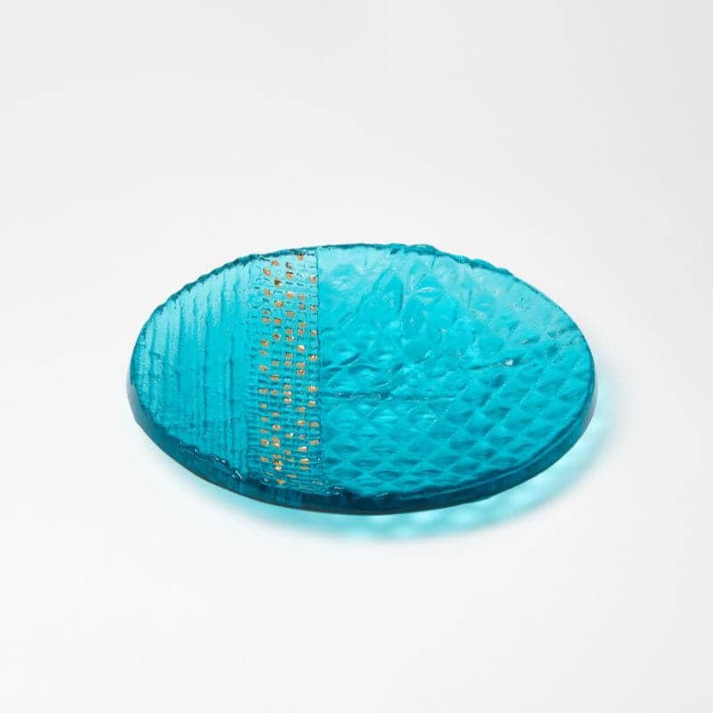 Aquamarine-art-glass-bowl -with-gold-lustre.-Made-By-Internetional-Glass-Artist-Deborah-Timperley