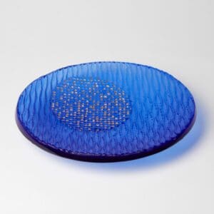 Art Glass Bowl, sapphire blue glass fired with blue lustre by international glass maker Deborah Timperley
