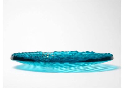Aquamarine-art-glass-bowl -with-gold-lustre.-Made-By-Internetional-Glass-Artist-Deborah-Timperley