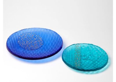 Aquamarine-art-glass-bowl -with-gold-lustre.-Made-By-Internetional-Glass-Artist-Deborah-Timperley
