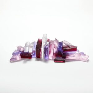 Glass sculpture art with purple and red glass shards, created by Deborah Timperley.