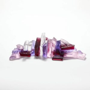 Glass sculpture art with purple and red glass shards, created by Deborah Timperley.
