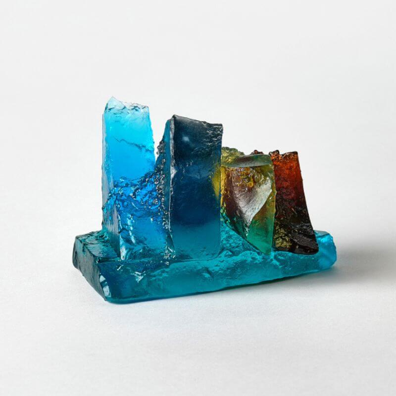 Vibrant glass art sculpture showcasing colourful, textured glass pieces by Deborah Timperley.