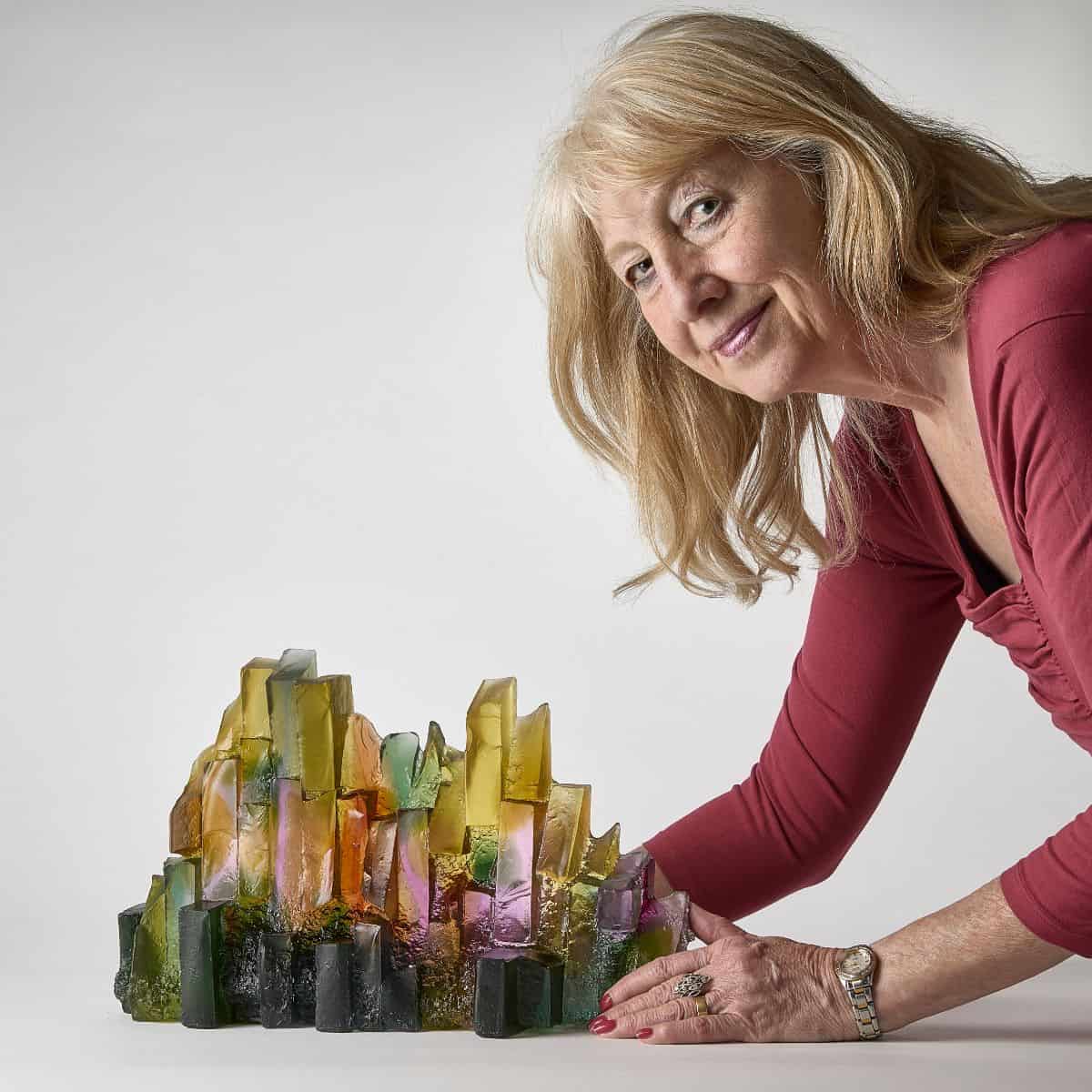 Vibrant colourful glass sculpture created by Deborah Timperley, showcasing her expertise in glass ar.
