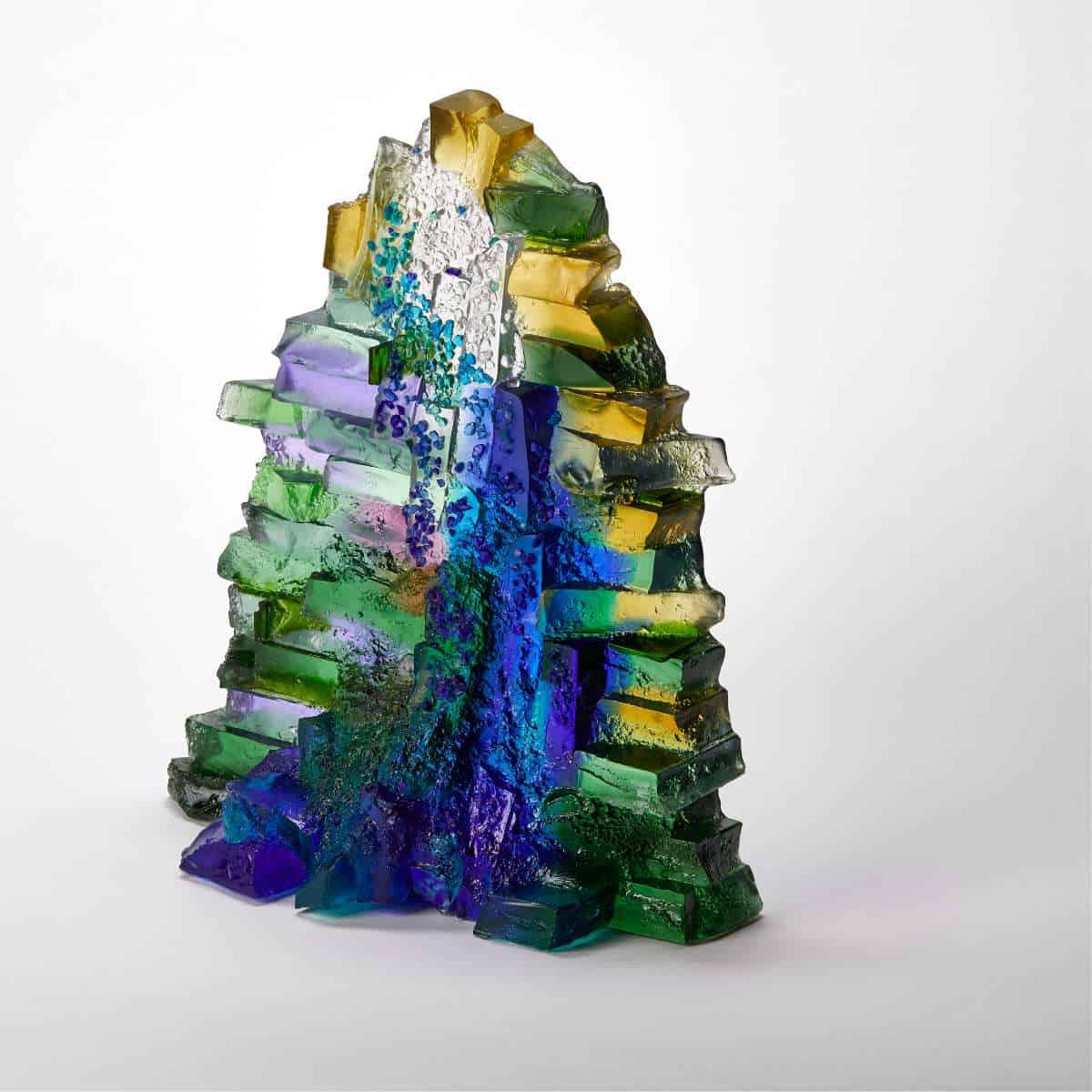 Woodland glade with bluebells in sunshine Landscape glass sculpture by Deborah Timperley.