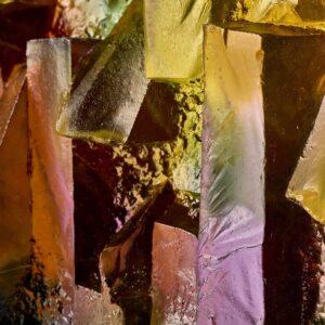 Alpine Waterfall in Crisp Noon Light Glass Landscape Sculpture by Deborah Timperley