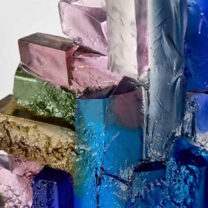 Alpine Waterfall in Crisp Noon Light Glass Landscape Sculpture by Deborah Timperley
