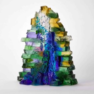 Woodland glade with bluebells in sunshine Landscape glass sculpture by Deborah Timperley.